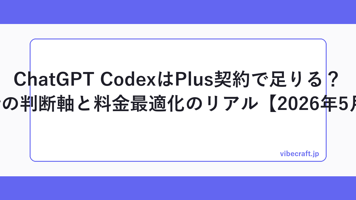 ChatGPT CodexはPlus契約で足りる？Pro移行の判断軸と料金最適化のリアル【2026年5月最新】